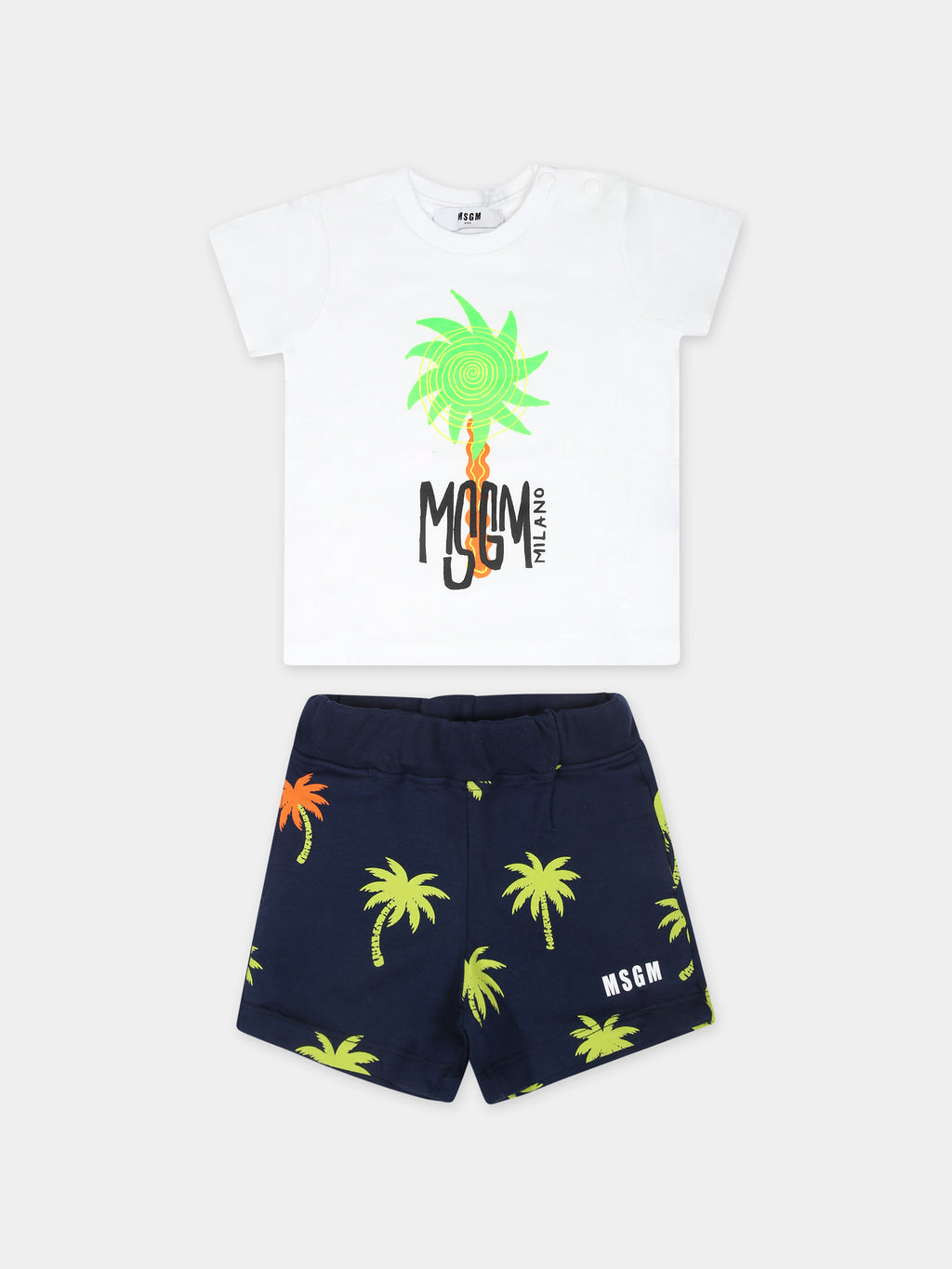 White suit for baby boy with logo and palm tree